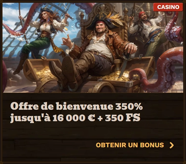 Fat Pirate Casino welcome bonus 350% up to €16,000 + 350 FS