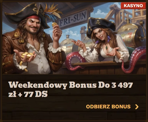 Fat Pirate Casino weekend bonus banner with 3497 zł + 77 DS
