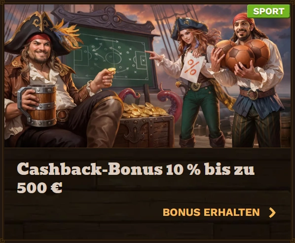 Fat Pirate Casino cashback bonus 10% up to 500€ with pirates and soccer balls