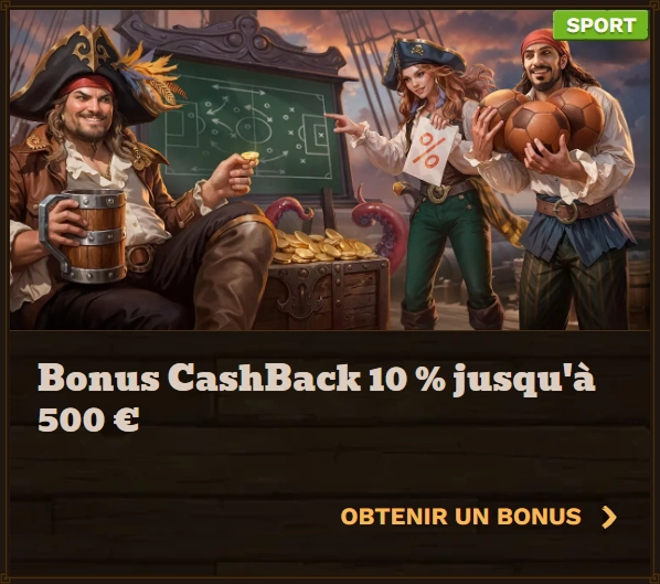 Fat Pirate Casino cashback bonus offer: 10% up to 500€