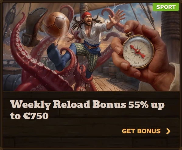 Fat Pirate Casino weekly reload bonus 55% up to €750 banner