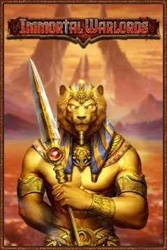 Immortal Warlords game art featuring a golden lion-headed warrior with a spear