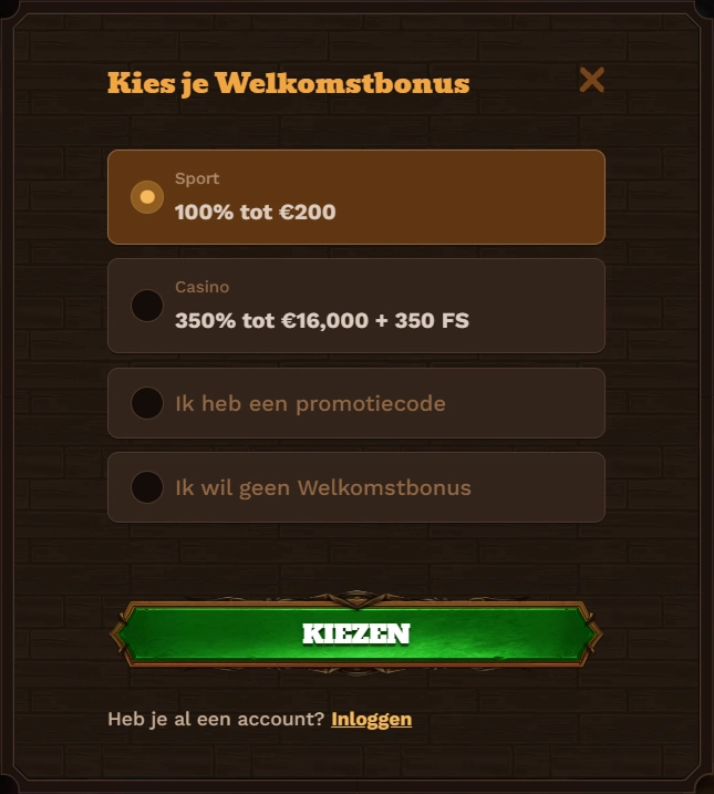 Fat Pirate Casino welcome bonus options: Sport 100% up to €200 or Casino 350% up to €16,000 + 35 FS