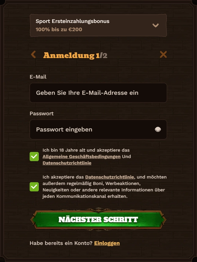 Fat Pirate Casino registration form with email and password fields