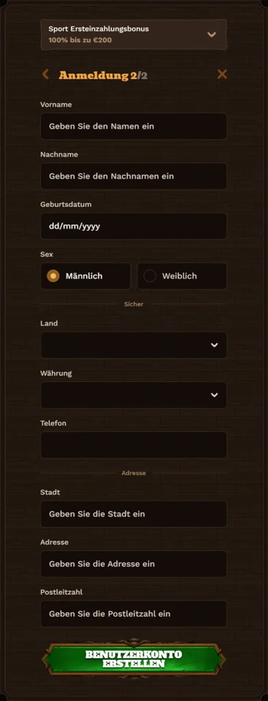 Fat Pirate Casino registration form with personal details fields