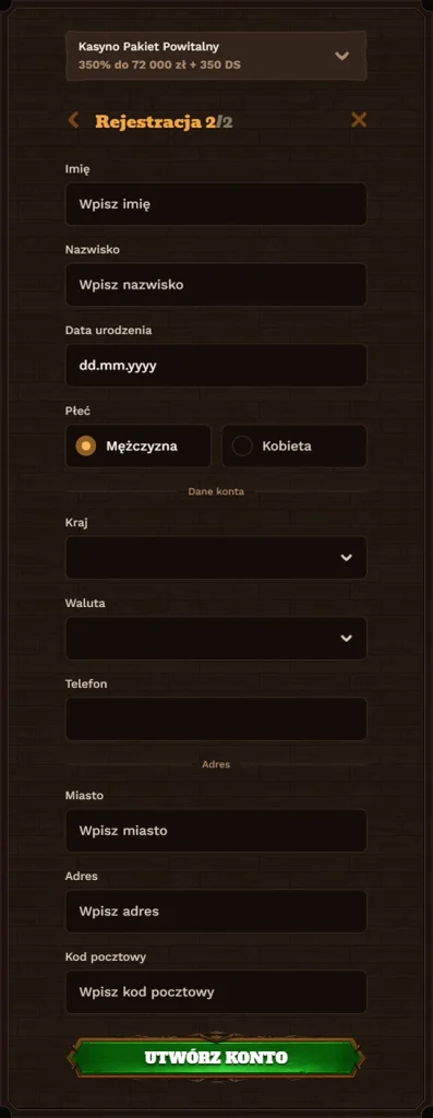 Fat Pirate Casino registration form with personal details input fields