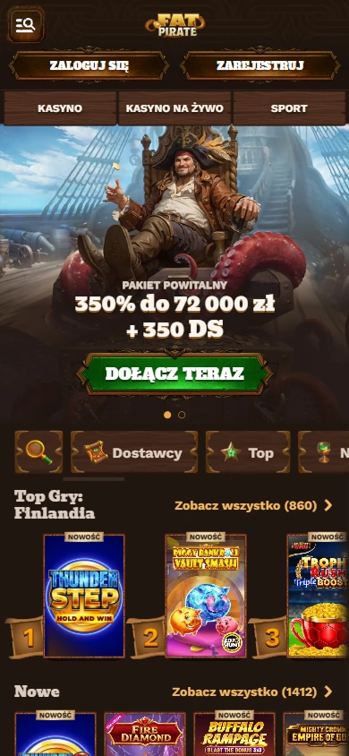 Fat Pirate Casino mobile screenshot with pirate theme and bonus offer