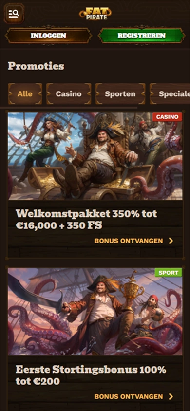 Fat Pirate Casino welcome bonus 350% up to €16,000 + 350 FS