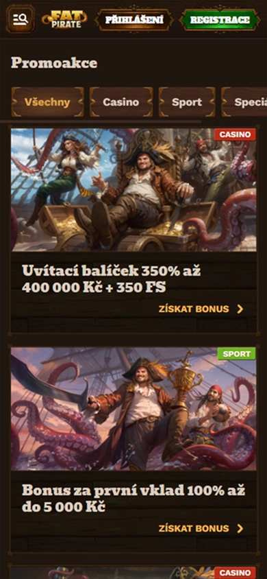 Fat Pirate Casino welcome bonus banner with 350% match and 350 FS
