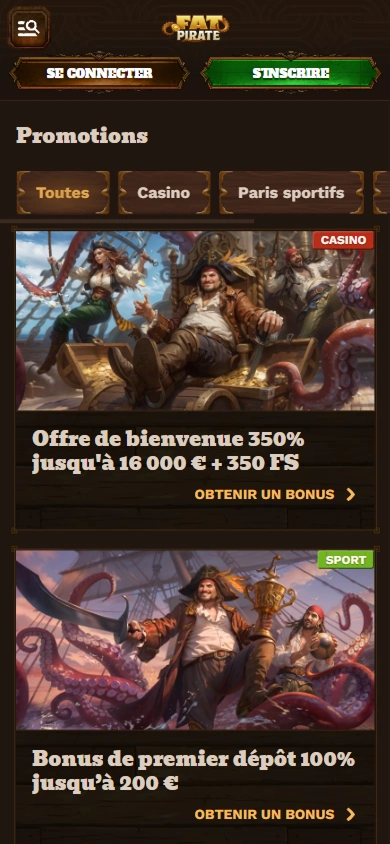 Fat Pirate Casino welcome bonus with 350% match and 350 FS