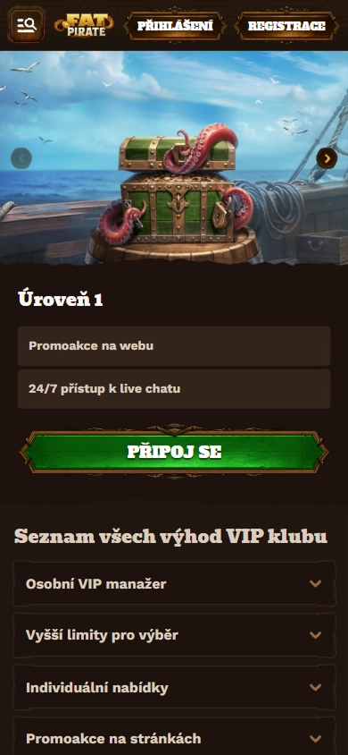Fat Pirate Casino mobile screen showing VIP club benefits