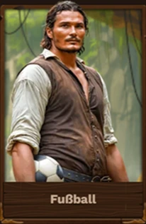 Man holding a soccer ball, "Fußball" text below