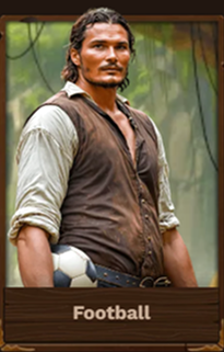 Man in rustic clothing holding a football