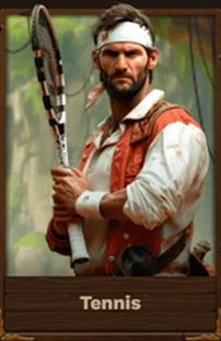 Man in bandana with tennis racket, jungle background