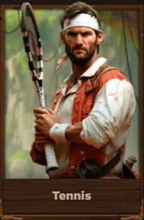 Man with tennis racket and headband, jungle background