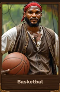 Basketball player dressed as a pirate holding a basketball
