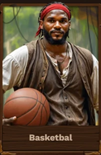 Basketball player in pirate attire holding a basketball