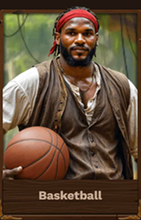 Basketball player in pirate attire holding a basketball