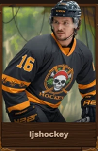 Fat Pirate Casino hockey player with skull and crossbones logo