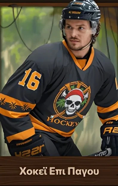 Fat Pirate Casino hockey player with skull logo and number 16